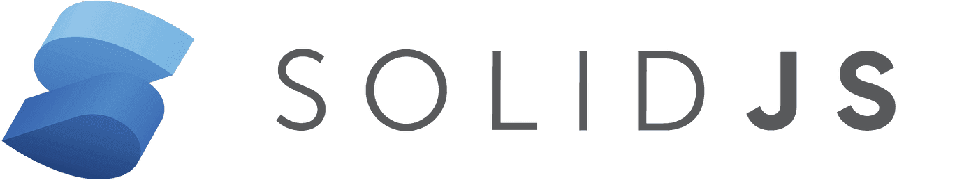 The image showcases the 'SOLIDJS' logo, a JavaScript framework for building user interfaces. The logo features a stylized blue ribbon-like shape alongside the framework's name in a clean, modern font. The overall mood is professional and tech-focused, suggesting a sleek and efficient approach to web development.