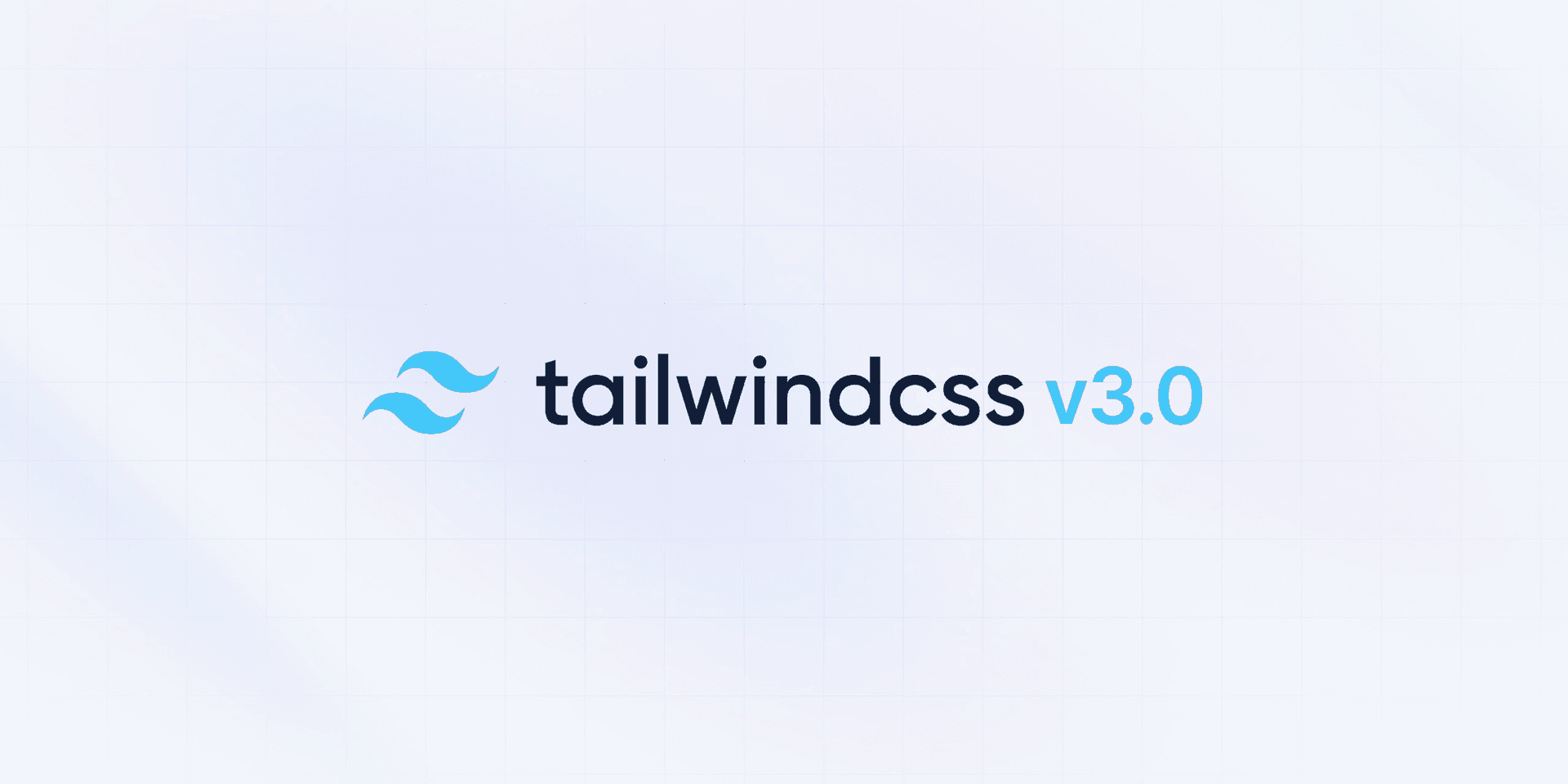 The image showcases the Tailwind CSS v3.0 logo, featuring a stylized wave icon and the text 'tailwindcss v3.0'. The design has a clean and modern aesthetic, with a gradient background and a grid pattern. The overall mood is professional and tech-focused, suggesting a new version release of the popular CSS framework.