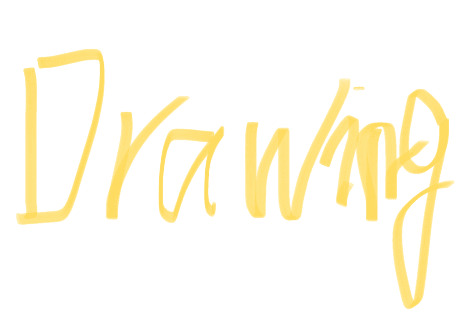 The image features the word 'Drawing' written in a playful, yellow, marker-like font against a clean white background. The handwritten style gives the image a casual and creative mood. The simple design and bright color palette make it visually appealing and suitable for various creative projects.